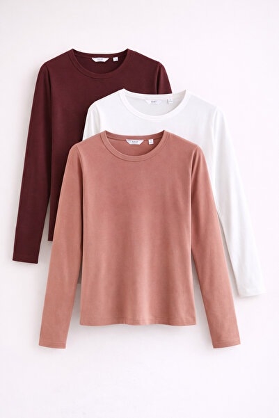 COMBİNE MİCHAİL Women's Long Sleeve Cotton Basic Slim Fit 3-Piece Blouse