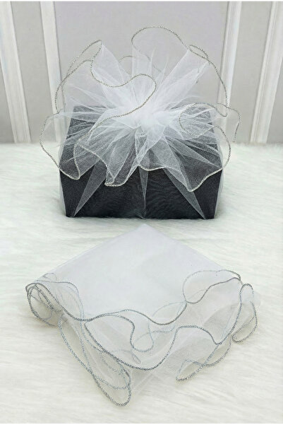 ZEYMERADE تول زخرفي أبيض بحافة فضية، حقيبة هدايا للعروس والعريس، زينة للوعد و...
