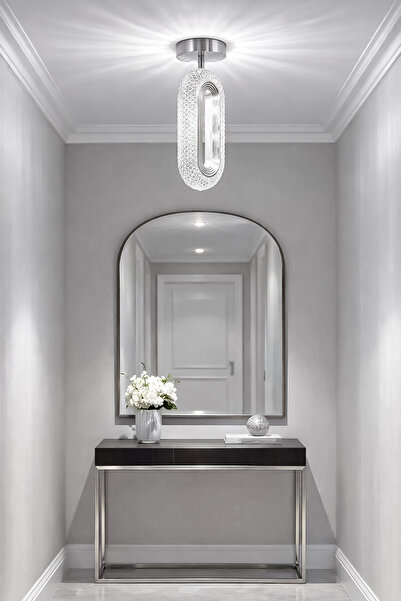 Fer Avize Doruk Tekli Plafonyer Modern Led Avize Kristal Görünüm(Beyaz Işık)E...