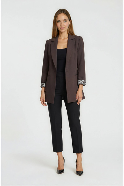 Spazio Dosolino Tek Düğme Leopar Astarlı Ceket KAHVE