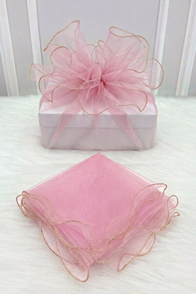 ZEYMERADE تول زينة وردي للأطفال بحواف ذهبية، حقيبة هدايا للعروس والخطوبة والز...