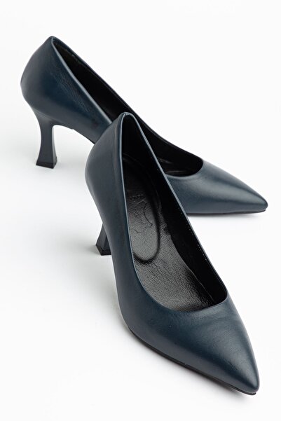 Hayalimdeki Ayakkabı Women's Navy Blue Skin Genuine Leather Pointed Heeled St...