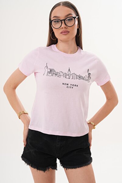 ŞİMAL Women's Print Detailed Crew Neck T-Shirt 260252