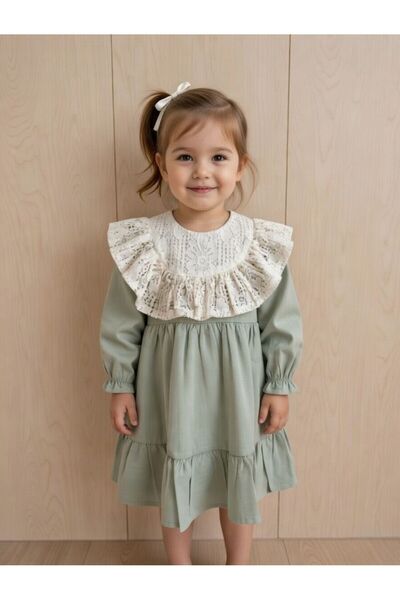 BİLGEN Style Rochie festivă din bumbac și in, cu volane, pentru fete