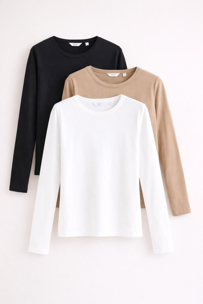 COMBİNE MİCHAİL Women's Long Sleeve Cotton Basic Slim Fit 3-Piece Blouse