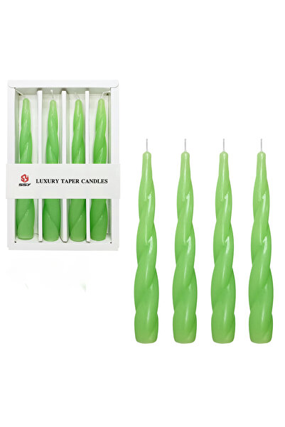 OEM Set of 4 Spiral Conical Candles - Decorative, Unscented, Wax - 19 cm, Green