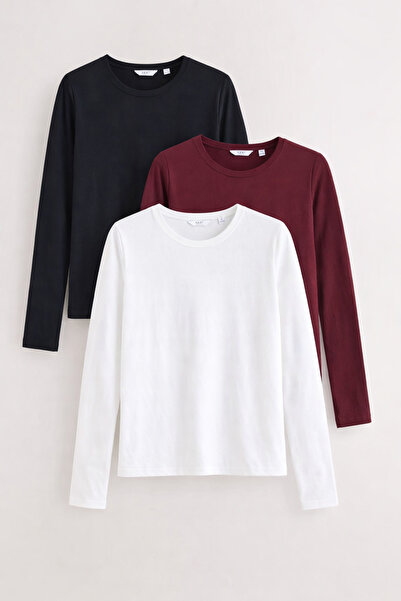 COMBİNE MİCHAİL Women's Long Sleeve Cotton Basic Slim Fit 3-Piece Blouse