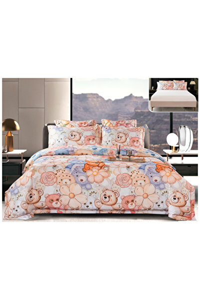 FIONNA.RO Lenjerie De Pat Din Satin Gros Cu Elastic La Cutie - Ursuleti Colorati