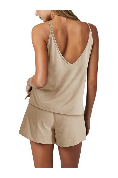 OEM Trening Damă Bumbac, Set 2 Piese Maiou și Pantaloni, Decolteu în V, Relax...