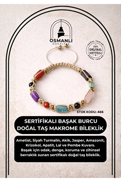 OSMANLI DOĞAL TAŞ Certified Virgo Zodiac Natural Stone Macrame Bracelet Odt-466