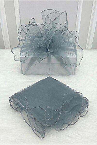 ZEYMERADE تول رمادي مزخرف بحواف فضية، حقيبة هدايا للعروس والعريس، للوعد والخط...