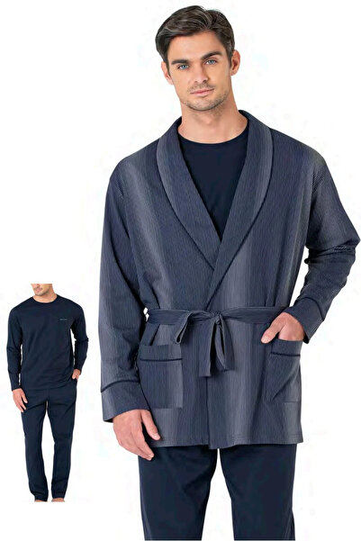 Pierre Cardin Men's 3-Piece Boxed Dowry Set with Robe and Pajamas in Navy Blu...