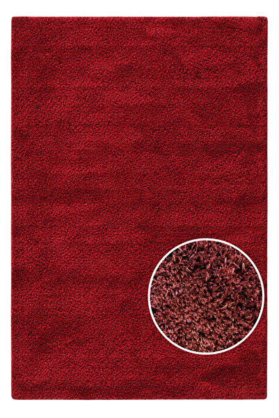 FLORA HALI Tiaraeco Halı Bordo Shaggy Mikro Polyester Peluş Salon Halısı 20mm...