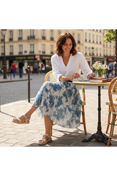 GÖMLEK GALERİSİ Patterned Elastic Waist Chiffon Woven Digital Print Skirt (38...