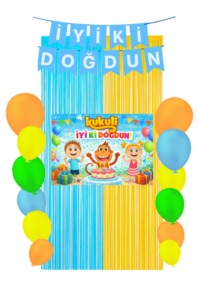 HAPPYLOOPPARTY Kukuli Birthday Metalized Curtain & Happy Birthday Banner Part...