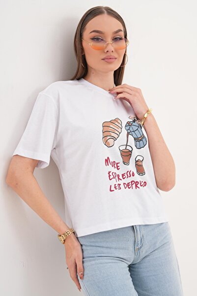 ŞİMAL Ženska majica sa printom i detaljima okrugla kragna Oversize kroj 260144