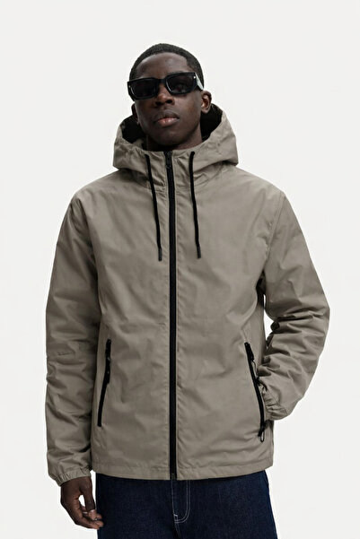 DAMGA JEANS Ανδρικό αδιάβροχο και αντιανεμικό με φερμουάρ σε καφέ χρώμα