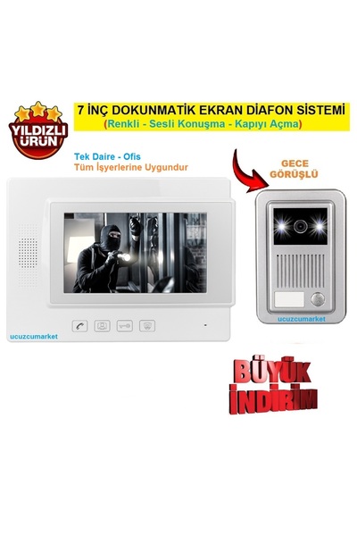 Kalite Tek Daire - Ofis için 7inç Dokunmatik Ekan Görüntülü Diafon Sistemi