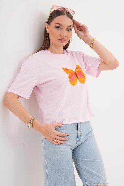 ŞİMAL Tricou supradimensionat cu imprimeu și decolteu rotund pentru femei 260...