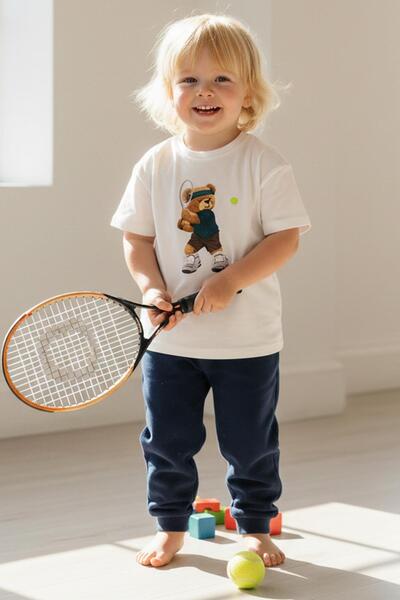 Monila Boys' Cotton Teddy Bear Printed T-Shirt and Sweatpants 2-Piece Set