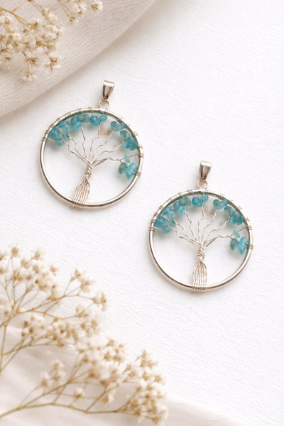Aquamarine "Tree of Life" Pendant with Aquamarine
