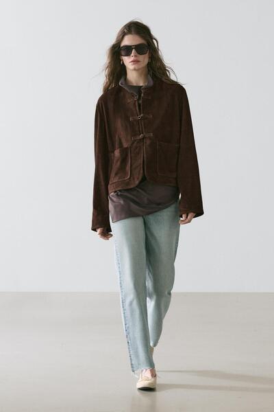 Massimo Dutti Kısa süet deri ceket