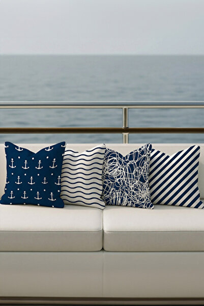 Moud's Комплект от 4 броя калъфи за възглавници с морски мотиви, водоустойчив...