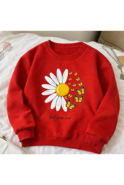 SERAH BUTİK SWEATSHIRT pentru copii cu imprimeu PAPATYA, cu 3 fire de ață