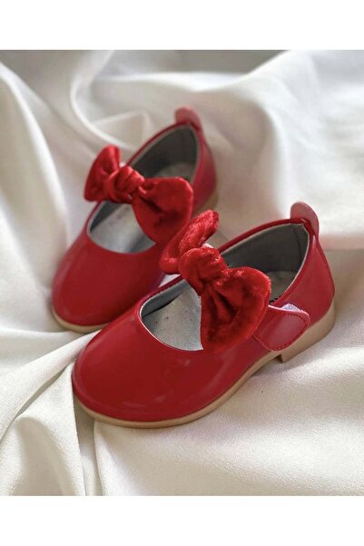 Ege Kids Kız Çocuk KIRMIZI Rugan Fiyonklu Kaydırmaz Tabanlı Ortopedik Babet