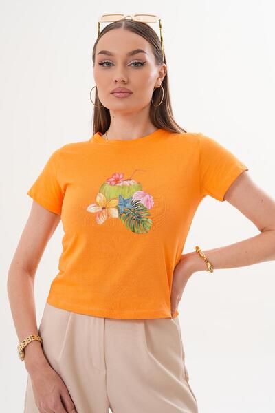 ŞİMAL Γυναικείο μπλουζάκι με λεπτομέρεια στάμπας και λαιμόκοψη  "ποδήλατο " 2...