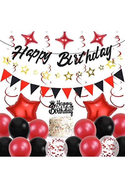 OEM Birthday Balloon Set - Happy Birthday Banner, Foil Stars, Confetti - Red,...