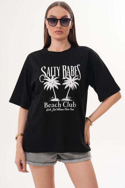 ŞİMAL Γυναικείο μπλουζάκι με λεπτομέρεια στάμπας και λαιμόκοψη ποδηλάτου, ove...