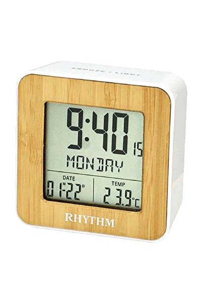 Rhythm Square Shaped Digital Alarm Clock with LED Light White and Brown