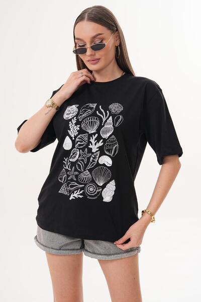 ŞİMAL Γυναικείο μπλουζάκι με λεπτομέρεια στάμπας και λαιμόκοψη  "ποδήλατο " o...