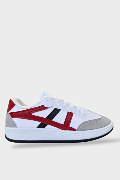 Liger Unisex Casual Sports Shoes with Side Stripes and Laces White - Red