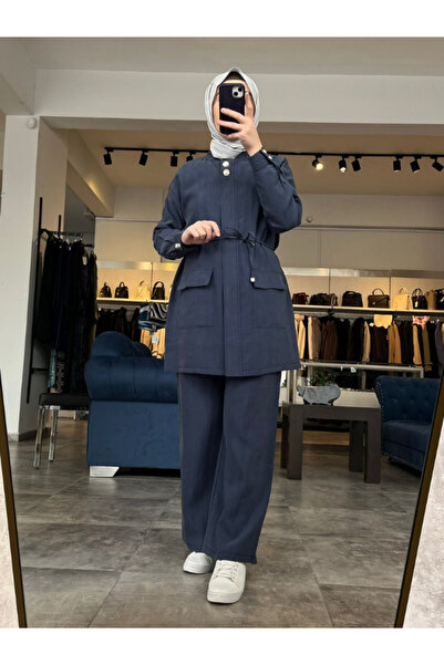 My Magazin Women's Zipper Closure Cotton Tunic Trousers Set 4439