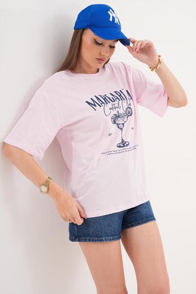 ŞİMAL Γυναικείο μπλουζάκι με λεπτομέρεια στάμπας και λαιμόκοψη ποδηλάτου, ove...