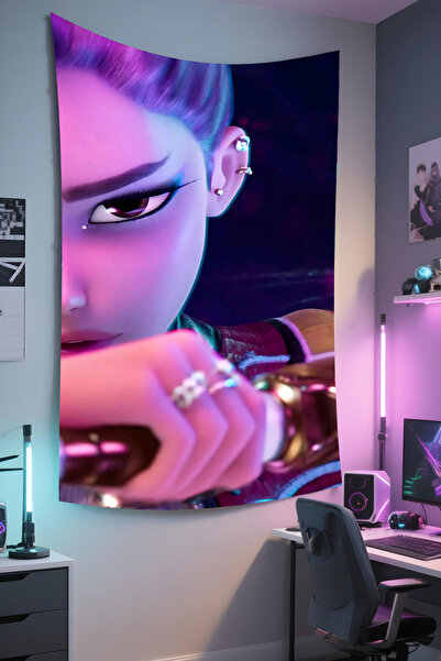 RUGRUMBA Demon Hunters Baskılı Duvar Örtüsü – K-Pop Temalı, Kaliteli Kumaş, T...
