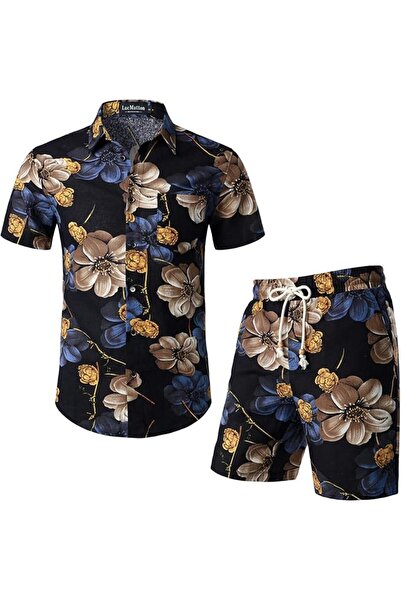 OEM Set Vară Bărbați - Cămașă și Pantaloni Scurți, Stil Hawaiian, Floral Alba...