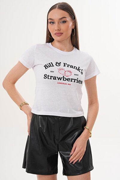 ŞİMAL Women's Print Detailed Crew Neck T-Shirt 260141