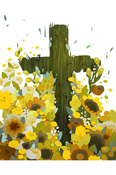 OEM Paint by Numbers Christian Cross - Floral Motif, Acrylic Paints, Cotton C...