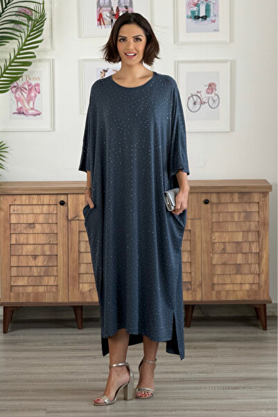 Nevin Kaya Moda Smoked Color Spotted Crystal Viscose Dress