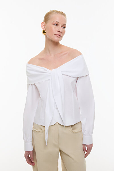 Roman Bağlama Detaylı Madonna Yaka Gömlek Beyaz YY013521_002