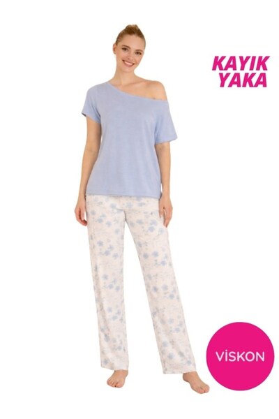 bie's Women's Buttonless Boat Neck Viscose Short Sleeve Pajama Set-Off Should...