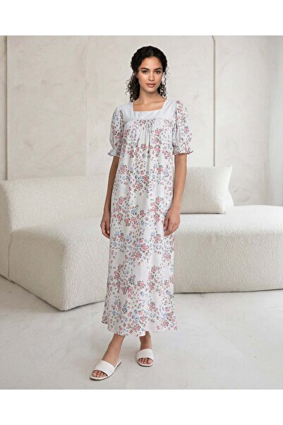 REDTAG قميص نوم طويل أبيض مطبوع بالكامل للنساء