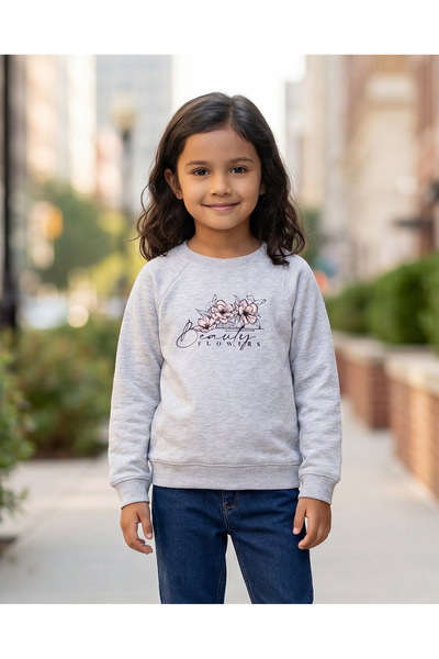 REDTAG Girls Grey Placement Print Fleece Sweatshirt