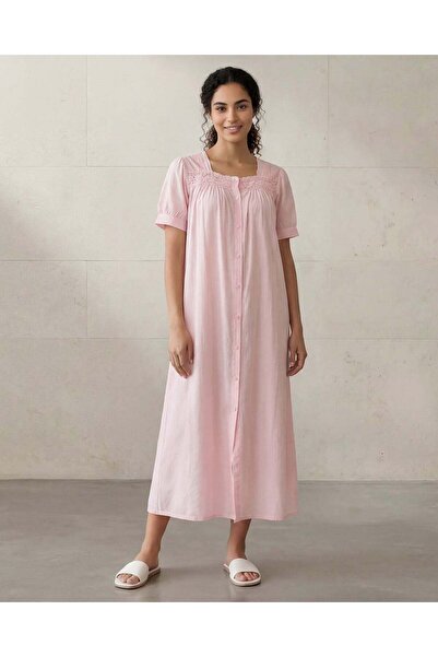 REDTAG قميص نوم نسائي قصير الأكمام بياقة من دانتيل الوردي