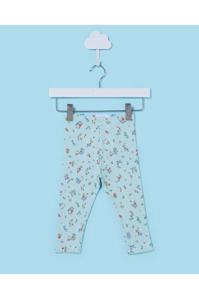 REDTAG Infant Girls Sky Blue Allover Print Rib Leggings