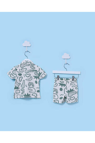 REDTAG Infant Boys White Printed Short Sleeve Shirt & Short Set