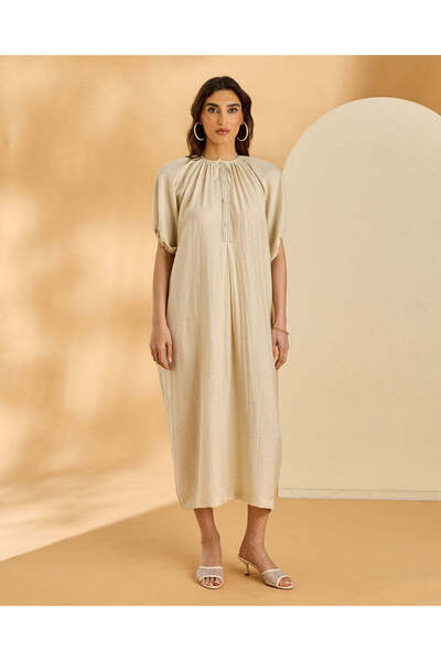 REDTAG فستان نسائي بيج بأزرار أمامية